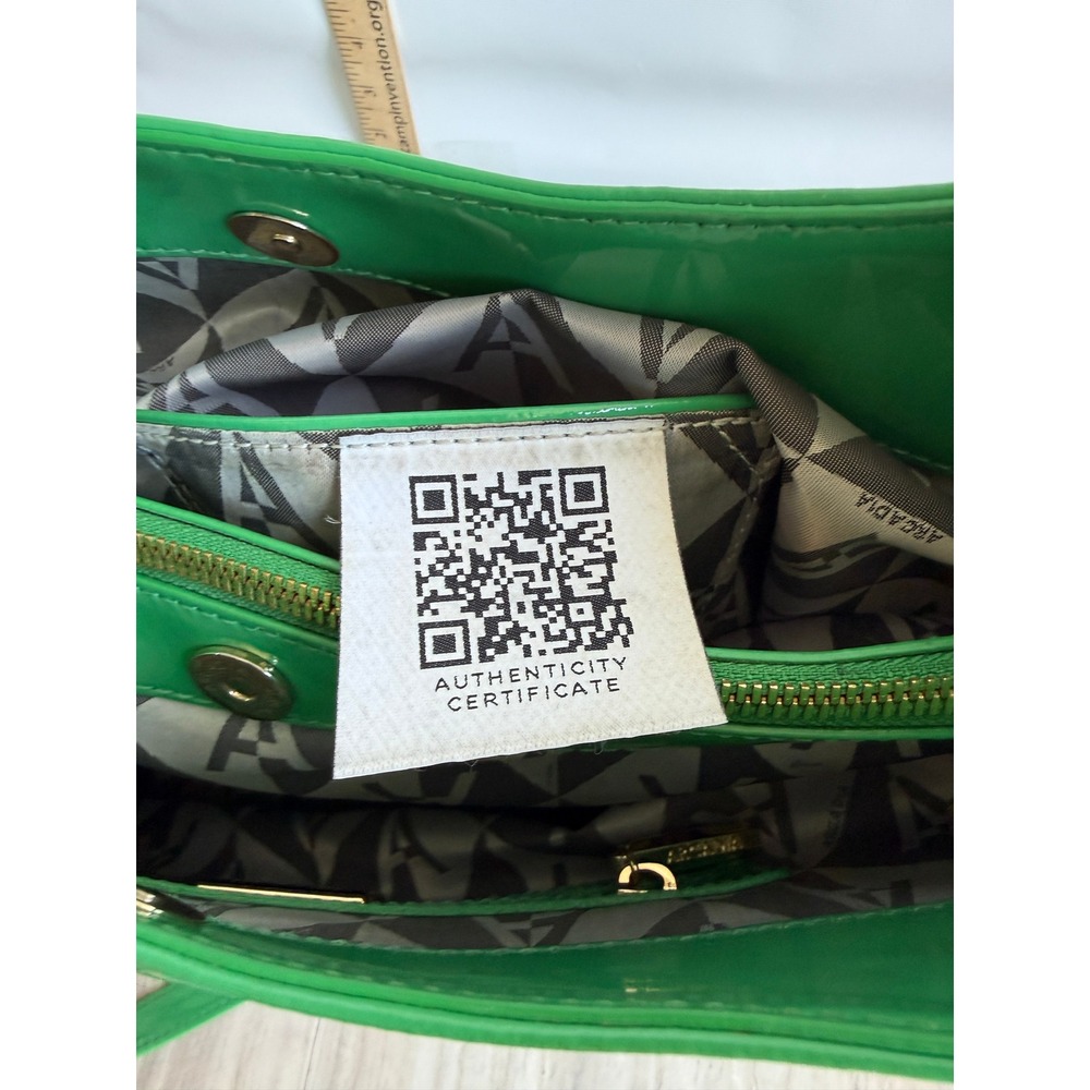 Arcadia Italy Green Patent Leather Shoulder Bag Embossed Tote Crossbody Y2K Glam - Picture 9 of 15